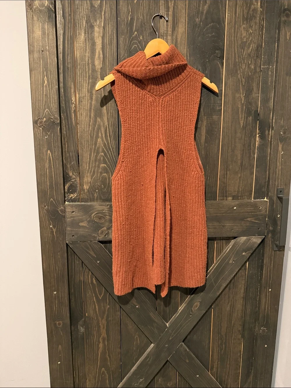 Free People Sleeveless Cowl Neck Sweater Vest in Rust Orange